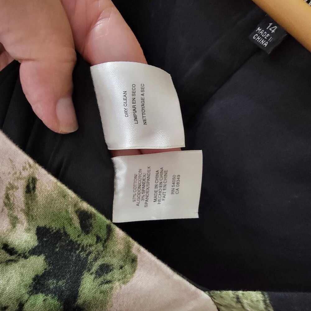 Nine West Black & Ivory Floral Print Dress Asymmetrical Neckline Size 14 - Picture 2 of 5